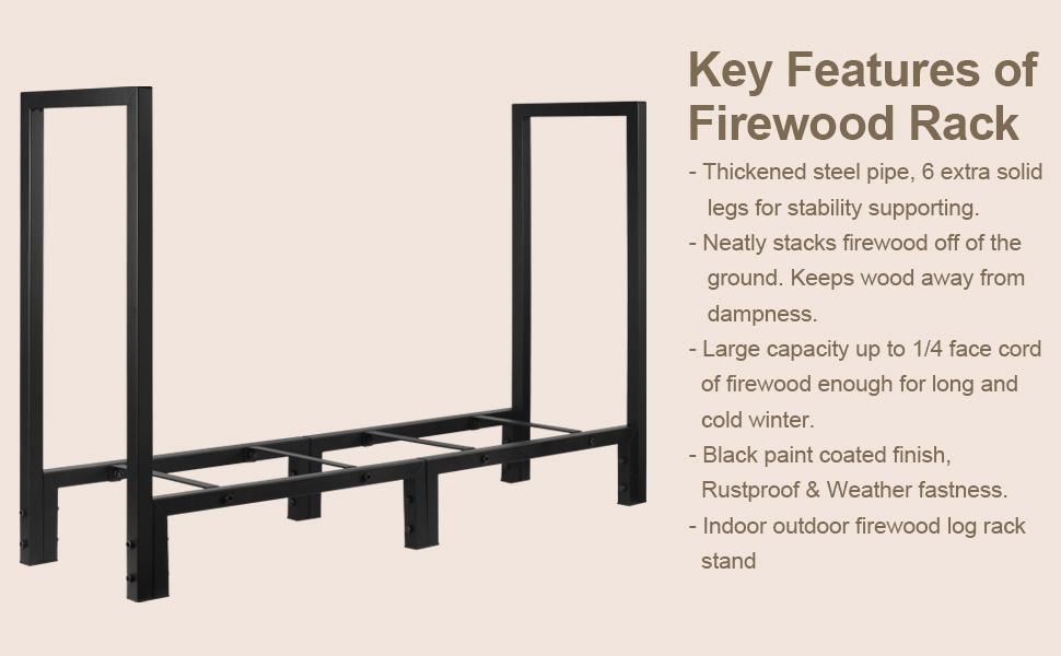 4ft Heavy Duty Firewood Storage Rack with Kindling Holder for Indoor Outdoor Home Garden Patio Wood Rack for Fireplace, Fire Pit, Woodstove