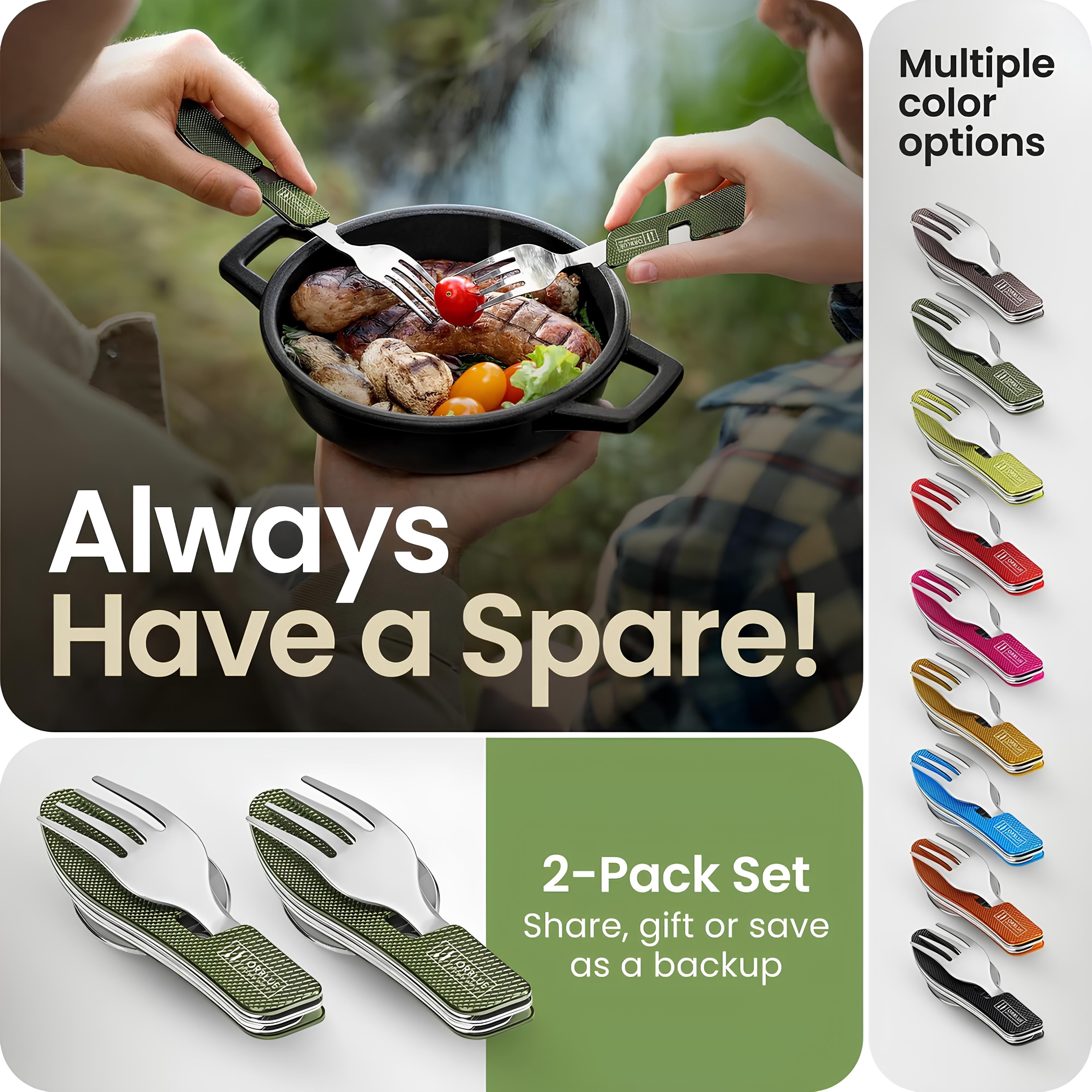 4-in-1 Portable Cutlery Set Stainless Steel Folding Utensils with Fork Spoon Knife Bottle Opener, Compact Travel Camping Silverware, Lightweight Reusable Outdoor Gear for Hiking Picnic Everyday Use