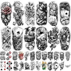 77 Sheets Casino Temporary Tattoo for Women Men, 17 Sheets Half Arm Large Poker Dice Lion Clown Fake Tattoos, 60 Sheets Angels Dollars Skull Tiny for Adult Kids Body Tattoos Stickers Realistic-USA