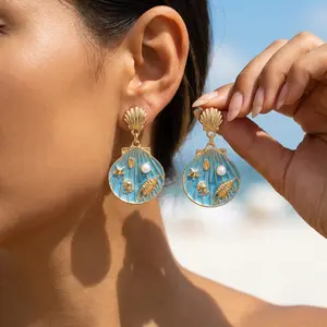 Design Sense Blue S Pearl Stud Earrings For Women Exquisite Conch Scallop Crab Pendant Earring Summer Beach Party Jewelry