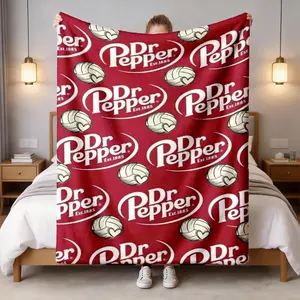 Vintage Dr Pepper Volleyball Heart Print Flannel Blanket, Cozy Throw Blanket, Large Soft Lightweight Warm, Perfect for Bed Sofa Office Camping Travel Gift
