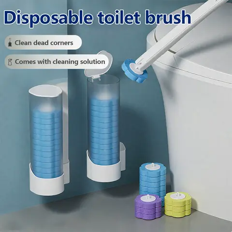 Disposable Toilet Brush Set with 18PCS Triple-Layer Refills & Wall Mount Holder for Deep Cleaning & Hygienic Bathroom Maintenance