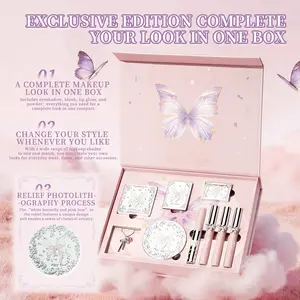Pink Butterfly Makeup Palette Set, Cosmetic Makeup Set, full complete makeup collection. It is fully equipped with eyeshadow, blush, lip mud, pressed powder, highlighter and brow tint, an ideal perfect gift for beginners and young girls.