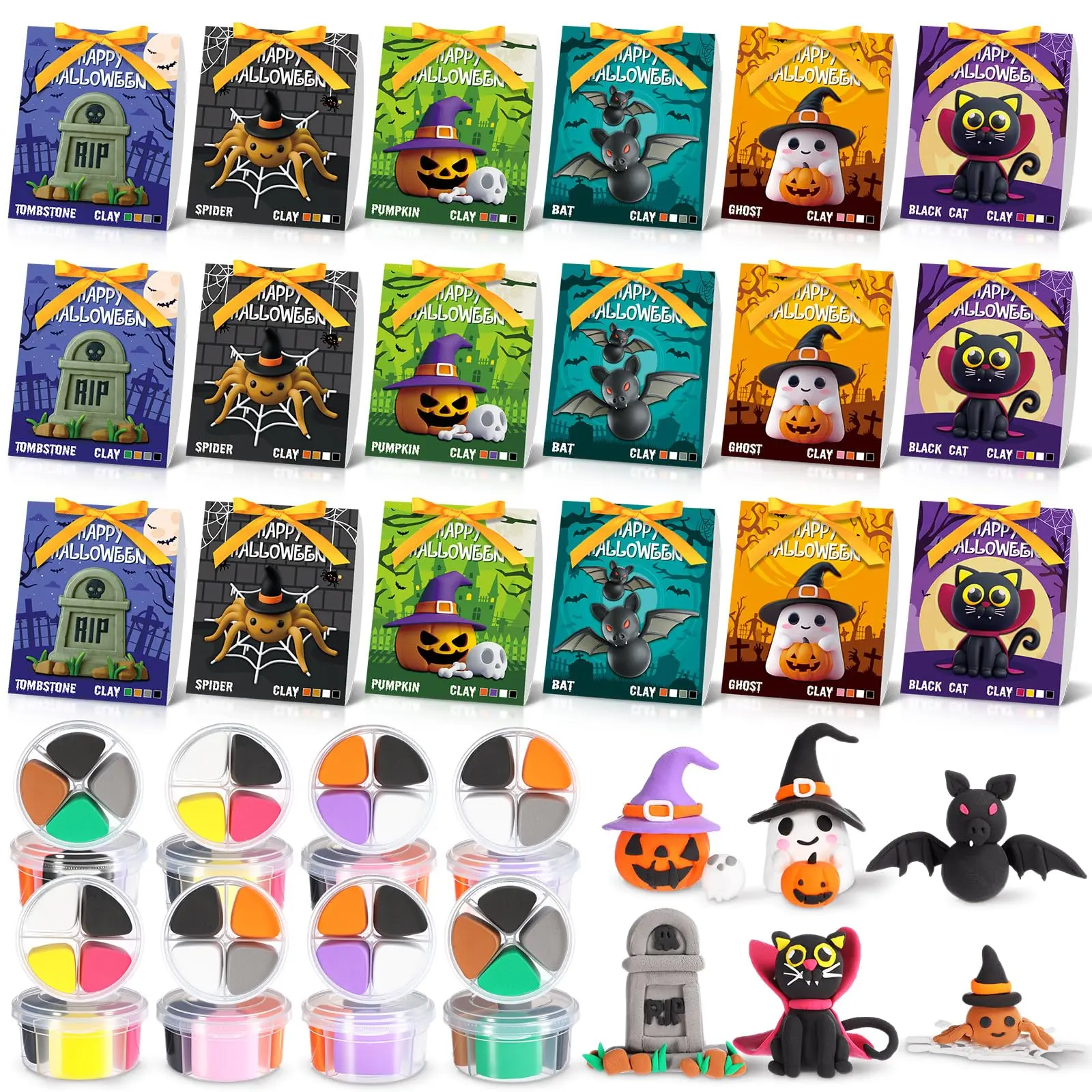 18/24/32 Sets Multiple Holiday Party Clay Kit Bundle Party Gifts - 3D Ultra Light Air Dry Modeling Clay with Cards, Bags, Ribbon, Mold for Classroom Students, DIY Crafts, Goodie Bag Fillers