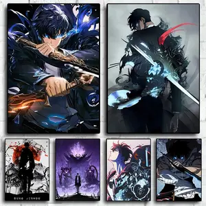 Solo Inspired Anime Wall Art Canvas Print L-Leveling Sung Jin-Woo Manga Poster Dark Fantasy Home Decor for Gaming Room Bedroom