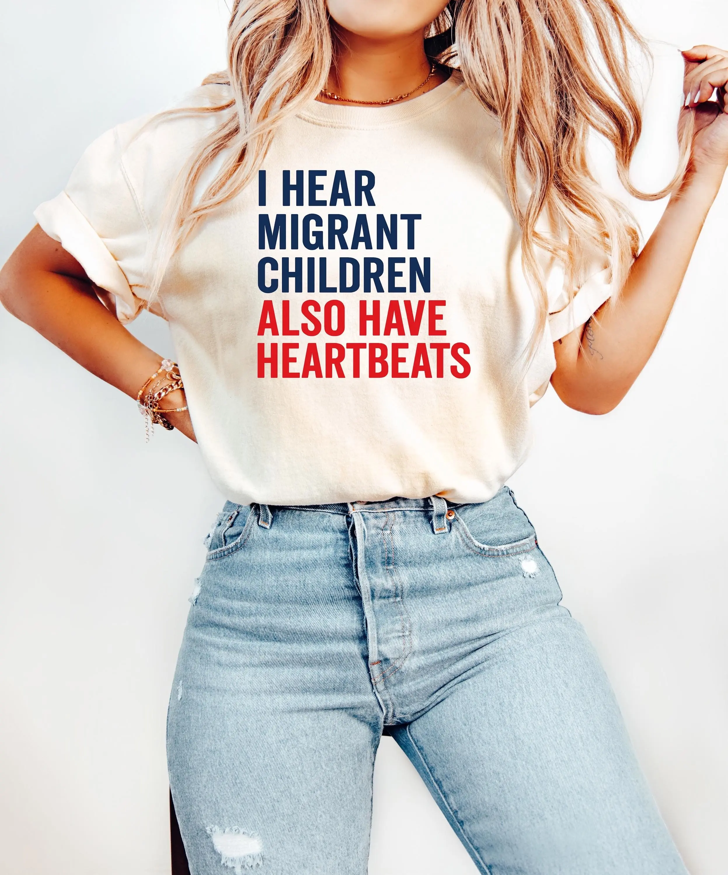 I Hear Migrant Children Also Have Heartbeats Shirt, Political Human Tshirt, Abortion Ban Protest Tee, Women's Rights Top, Human Rights Shirt