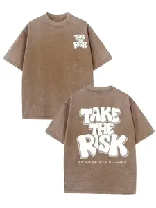 Double-Sided Washed Brown Dream Big Hustle Hard Motivational Text 100% Cotton Oversized Tee | Vintage Style for All Seasons, Casual Wear & Outdoor Activities, Inspirational Hustle Culture Holiday Gift
