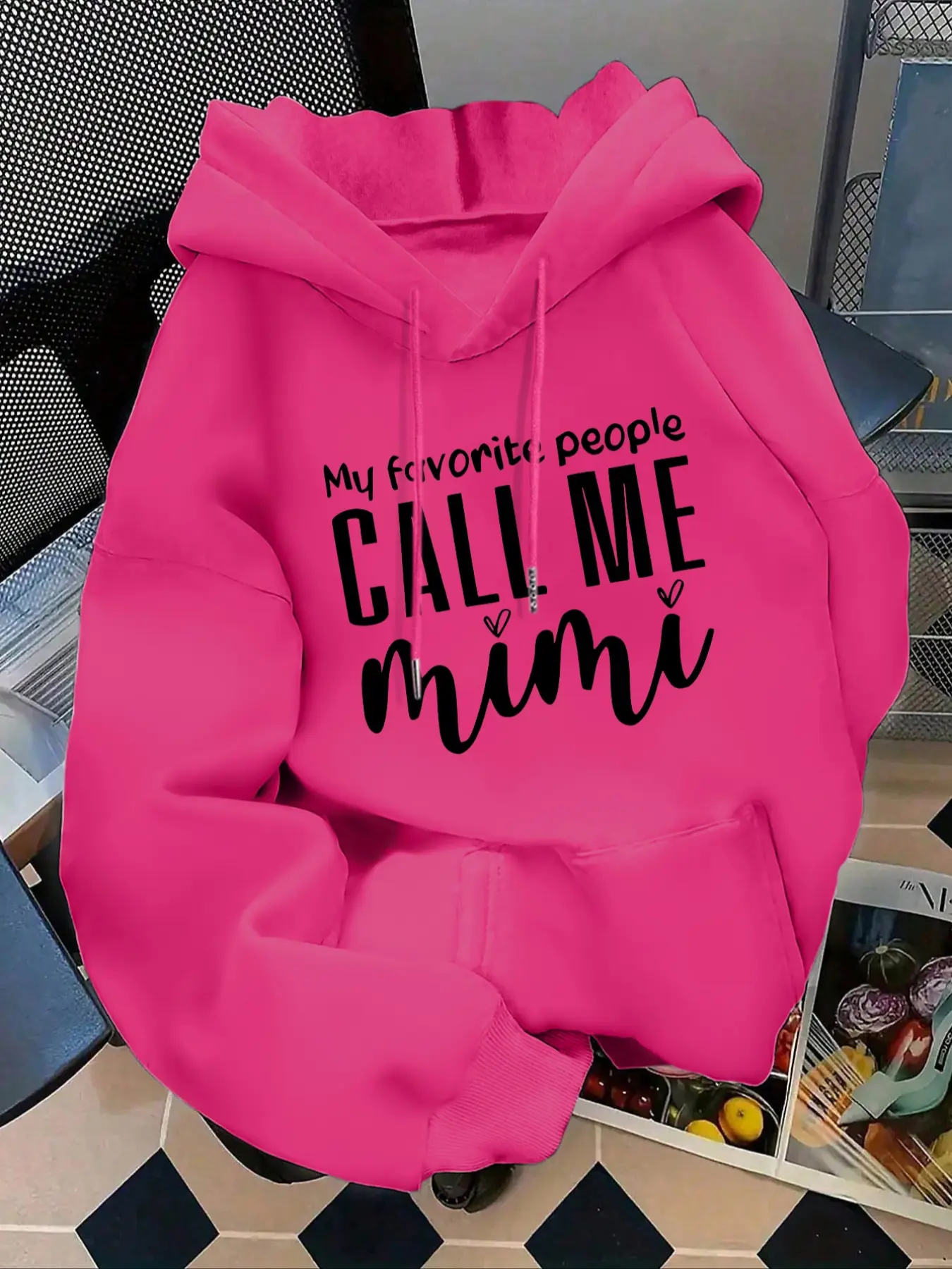Women's Fall Winter Hooded Sweatshirt, My Favorite People Call Me Mimi Letter Print Loose Long Sleeve Everyday Pullover, Casual Daily Wear Womenswear