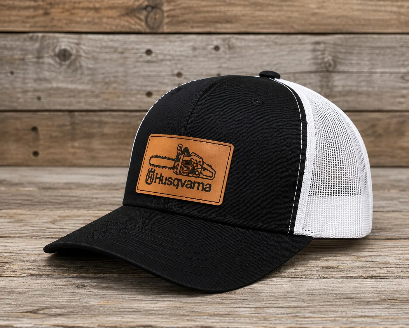 Husqvarna Leather Patch Trucker Hat, Chainsaw Mesh Snapback Cap, Adjustable Outdoor Work Hat, Logger Arborist Gift for Men