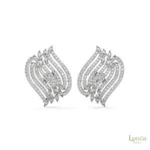 2.70 CT. Diamond Wave Statement Earrings | Lab Grown | 14K Gold & Platinum