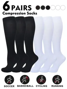 Compression Socks for Men & Women, Sports Fit Socks, 20-30mmhg Knee High Design, Running Performance Recovery, 6 Pairs for Circulation Support