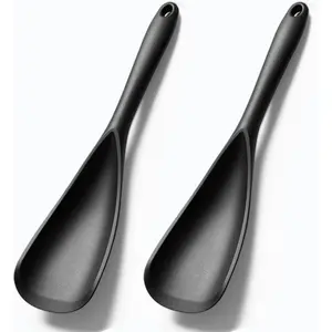 2-PCS Silicone Spatula Spoon, Great for Both Cooking and Serving Durable BPA-Free Matte Black Silicone, Seamless Design, Safe for Nonstick Cooking Surfaces, Black