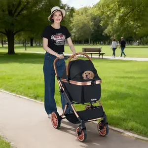 COSTWAY - 3-in-1 Foldable Pet Stroller with  Sun Shade and Safety Belt for up to 55 lbs Small Medium Dogs Cats-Black