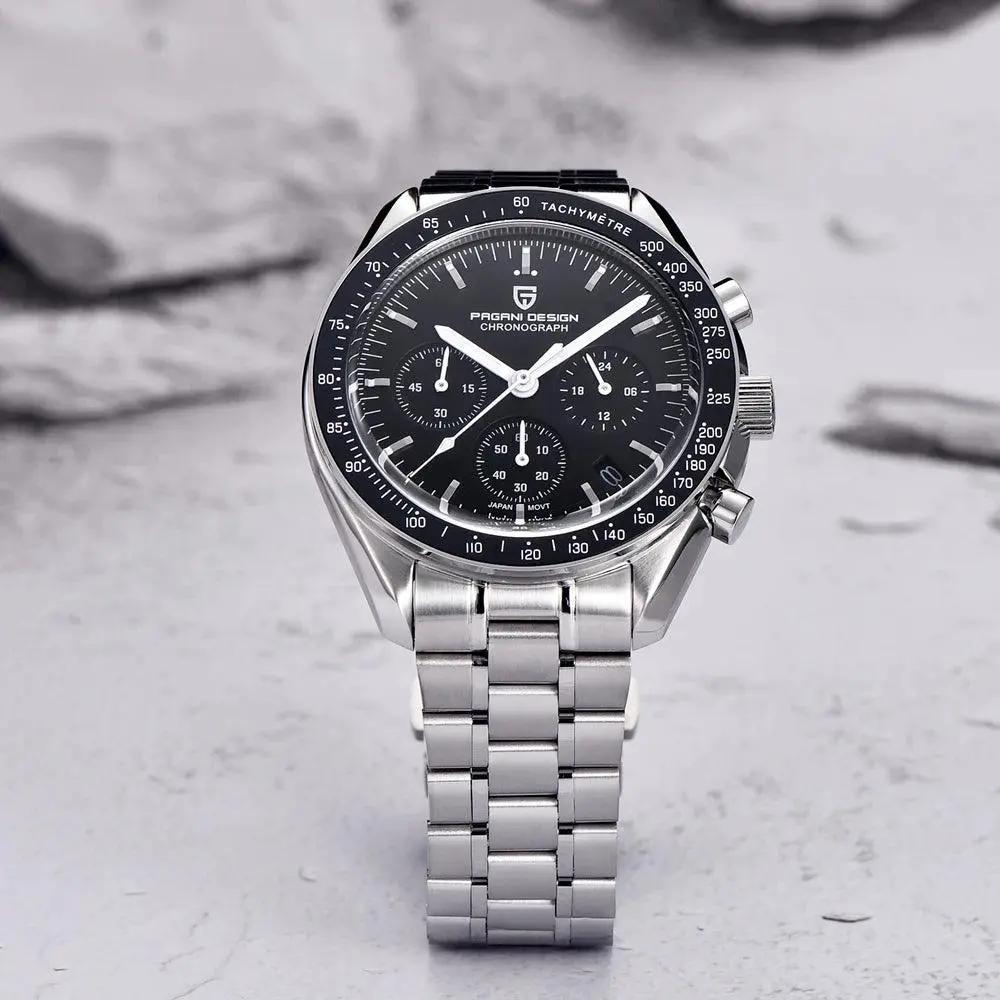 Stainless Steel Chronograph Watch for Men, Classic Casual Analog Timepiece with a Black Dial and Date Function, Casual Watch