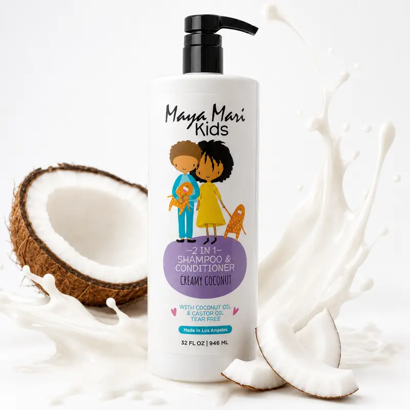 Maya Mari Kids 2-in-1 Tear-Free Anti-Frizz Shampoo & Conditioner Cleanser - 32 fl oz, Non-Toxic with Natural Oils (Coconut, Castor) & Antioxidants, Hydrating for Children’s Curly/Wavy Locks (All Hair Types)