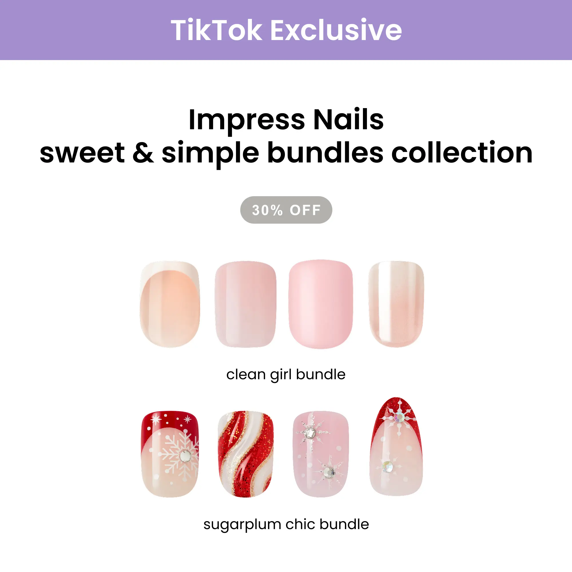 *TikTok Exclusive* Impress No Glue Press-On Nails Bundle - Sweet & Simple Bundle Collection