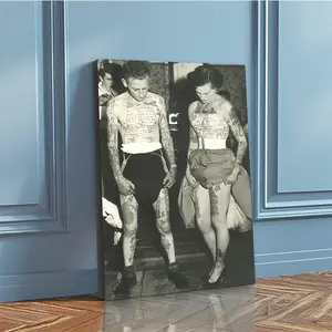 Vintage Tattoo Couple Canvas Art 1940s Ink Style Poster for Bedroom Living Room or Hallway Decoration Artistic Wall Ornaments Gift Choice