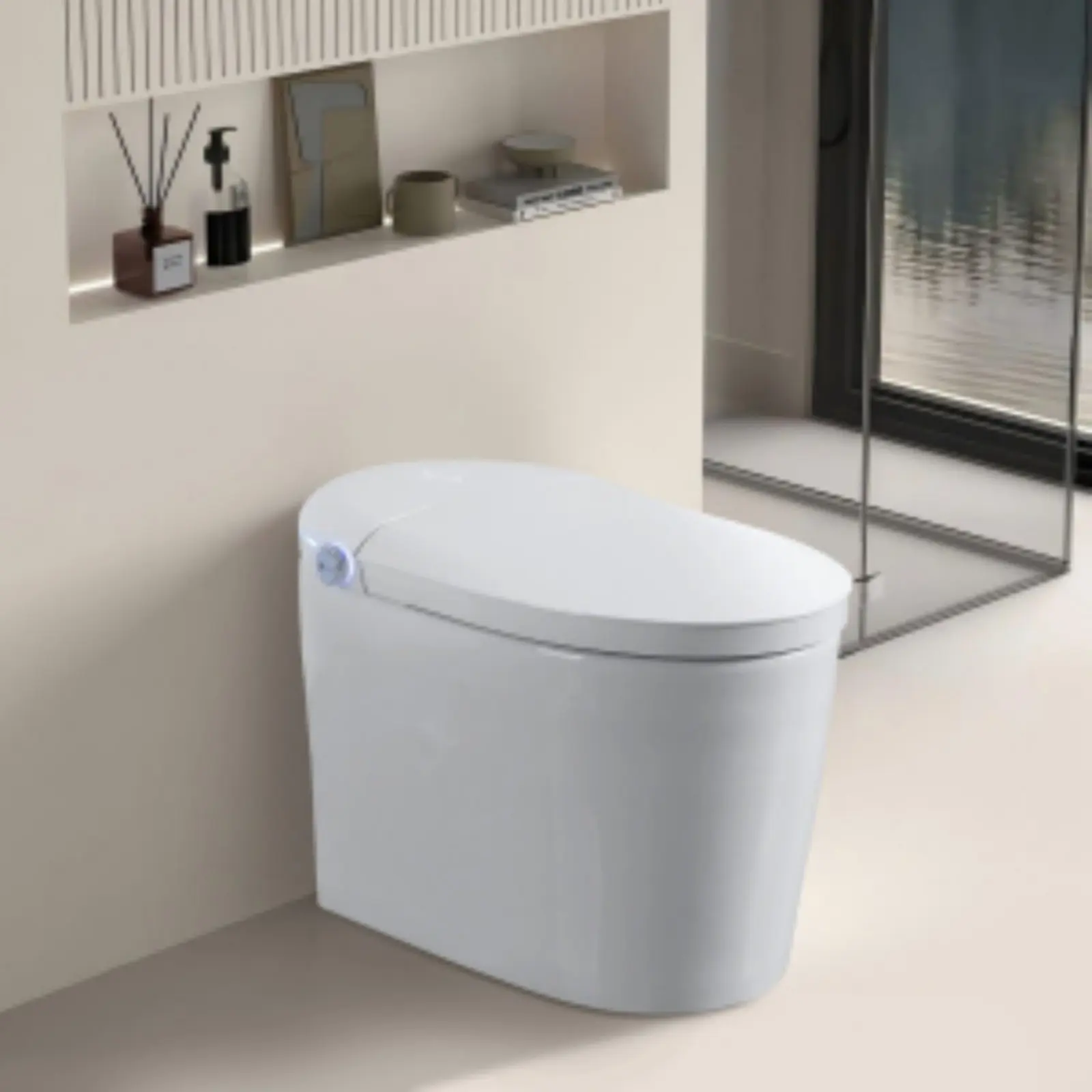 Self-Cleaning 1-Piece Tankless Smart Toilet with Built-In Bidet, Auto Flush, Auto Open/Close, Heated Seat, Bubble Wash, Warm Water & Dry, Adjustable Temperature, Remote Control, Side Knob, Night Light, Self-Cleaning One-Piece Toilets