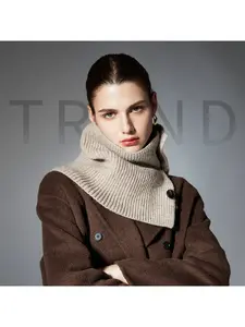 2025 New Arrival High-End Foreign Trade European and American Autumn and Winter Buttoned Jacquard Wool Knitted Scarf