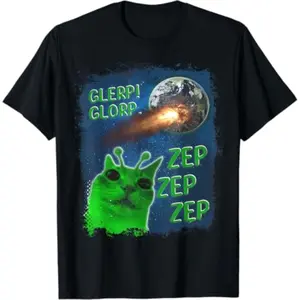 [100% Cotton] [100% Cotton]  Glerp Glorp Funny Alien Cat T-Shirt T-Shirt For Men And Women