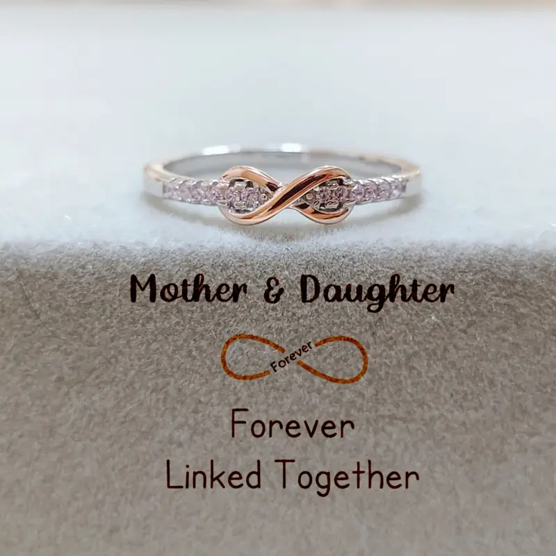 modmints Minimalist AAA-Grade Cubic Zirconia Forever Linked Together Ring for Female Adults - Adjustable Size, Engraved with Message, Classic Artificial Gemstone Family Birthday Gift