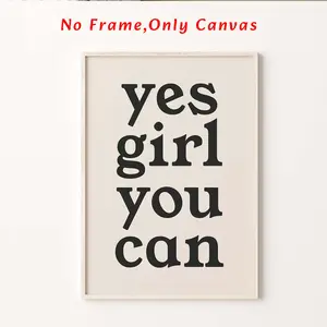Yes Girl You Can Letter Pattern Canvas Poster, Quote Prints, 1 Count Motivational Wall Art, Wall Decor for Home Living Room Bedroom Office, Ornaments