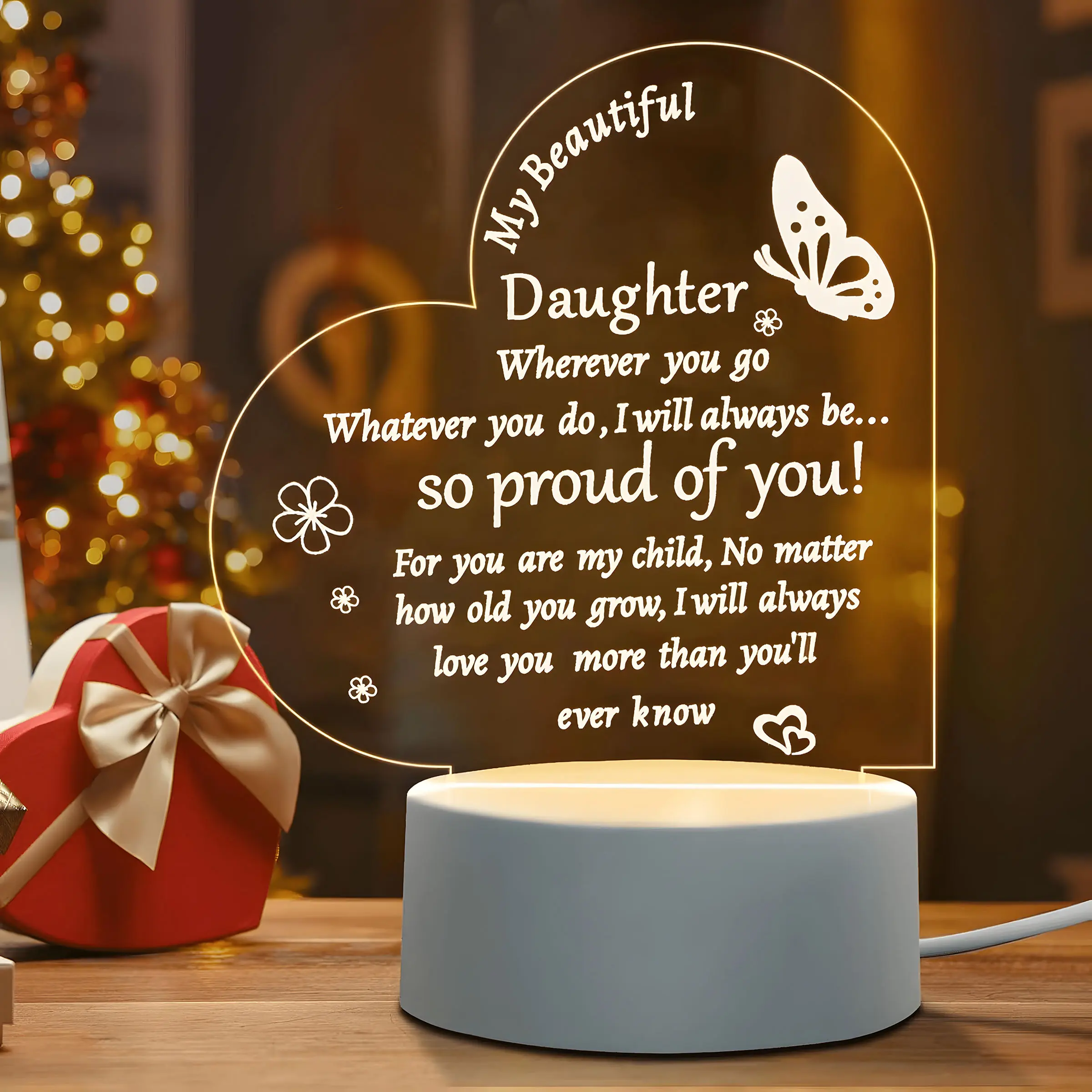 Unique Night Light Led Home Decor Gift for Daughter, Perfect Birthday Graduation Wedding Mother's Day Present, Dad Mom Parents Gift Idea Decorative Led Lights