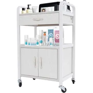 Rolling Salon Storage Trolley Cart, with Drawers Movable Beauty Organizer, Hair Salon Station Cabinet for Stylist, Barber Shop,Home (White)