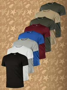 Men's Breathable Round Neck T-Shirt Set, Quick Dry Moisture Wicking Lightweight Polyester, Gym Outdoor Casual Wear, Multiple Colors