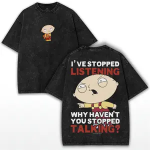Stewie Family Guy – Vintage Washed Oversized Tee featuring Baby Genius Cartoon Graphic & Heavy Cotton Drop for True Fans