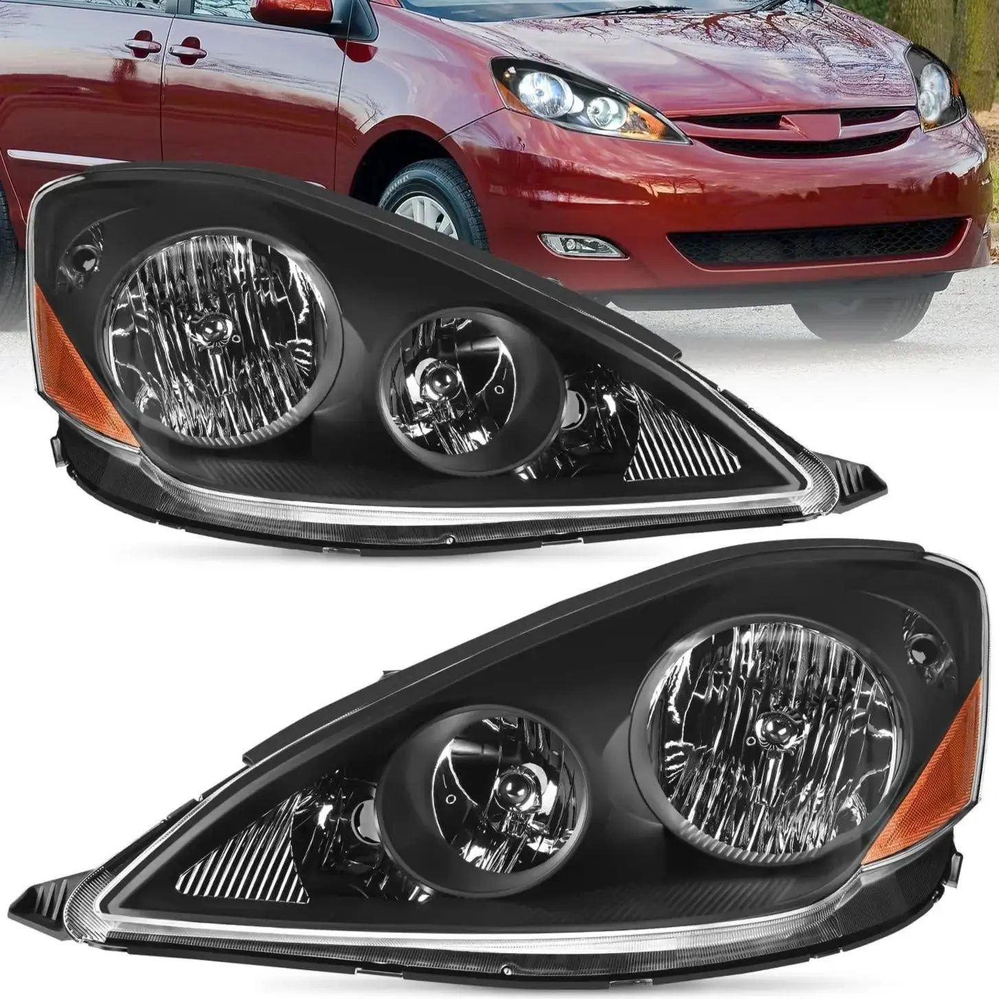 Nilight 2006 2007 2008 2009 2010 Toyota Sienna Headlight Assembly Black Housing Amber Reflector Clear Lens