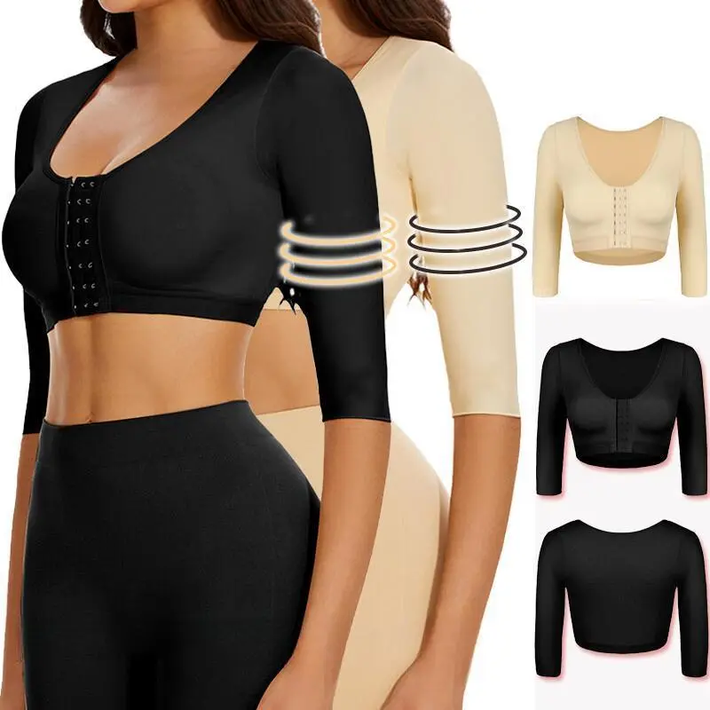 Women's Arm Compression Shapewear, Long Sleeve Crop Top with U-Type Push Up Chest Support for Post-Surgery Recovery