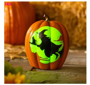 Glow-In-The-Dark Pumpkin with Witch and Moon