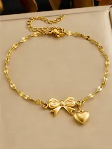 Elegant Butterfly Knot Heart Pendant Bracelet for Women, Simple Stainless Steel, Fade-Resistant, Daily Wear, Office Style, Gift Idea, Stainless Steel Bracelets, Tarnish Free