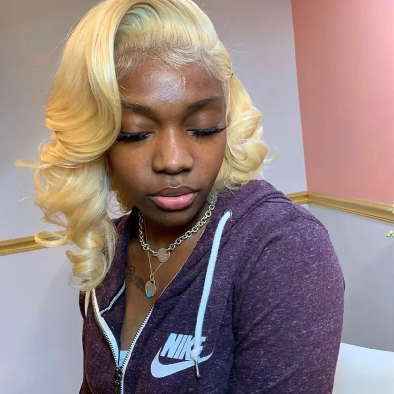 loose Bob Wig Human Hair 13x4 HD Lace Frontal Short Loose Body Wave Lace Front Bob Wigs for Black Women Human Hair Pre Plucked Glueless Side Part 180% Density 613 Blonde Color 14 Inch
