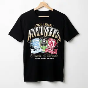 [SALE OFF 50%] Vintage 2026 Baseball Championship Carolina vs Oklahoma Graphic Tee Retro Omaha Tournament Style Black Cotton Unisex Matchup T-Shirt Top