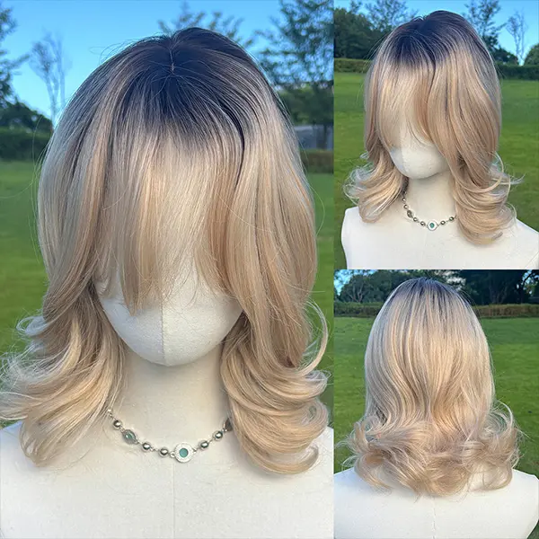 SMILCO/14Inch Ombre Black ash Gold Short Curly Synthetic Wig/SM531