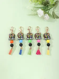 Silicone Bead Tassel Pendant Keyring, Bag Pendant Keychain, Creative Puzzle Bow Design, Perfect for Bags & Cars, Ideal Gift for Women