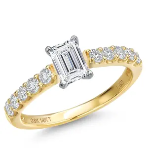 Gem Stone King 1.08 Cttw IGI Certified Lab Grown Diamond in 14K Two-Tone Gold Engagement Ring for Women | Emerald Cut Center Diamond 0.70 Ct | D-E Color | VS1-VS2 Clarity