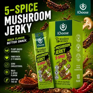 Zonfair 5-Spice Mushroom Jerky Snack Box – Vegan Plant Based Healthy Umami Snack, 10 Packs