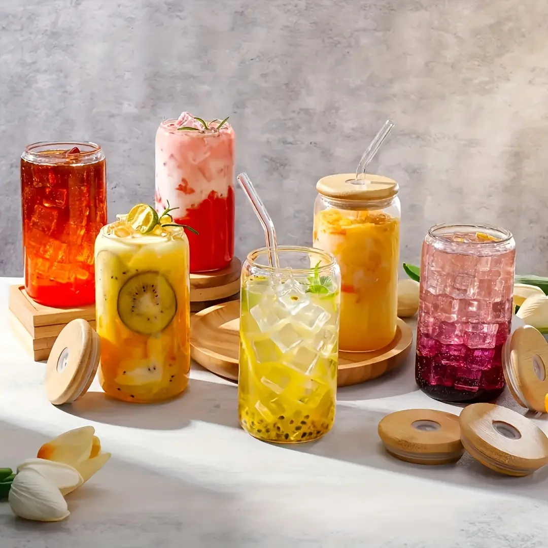 4/6/8 Classic Glass Cups Of 18.6oz/550ml, Can Shaped Glass Cups, Iced Coffee Drinking Glass Cups, Cola Cup Set, Cute Glass Cups Are Perfect For Smoothies, Boba Tea, Soda Water, Water, Women'S Gifts, Men's, And Girls.