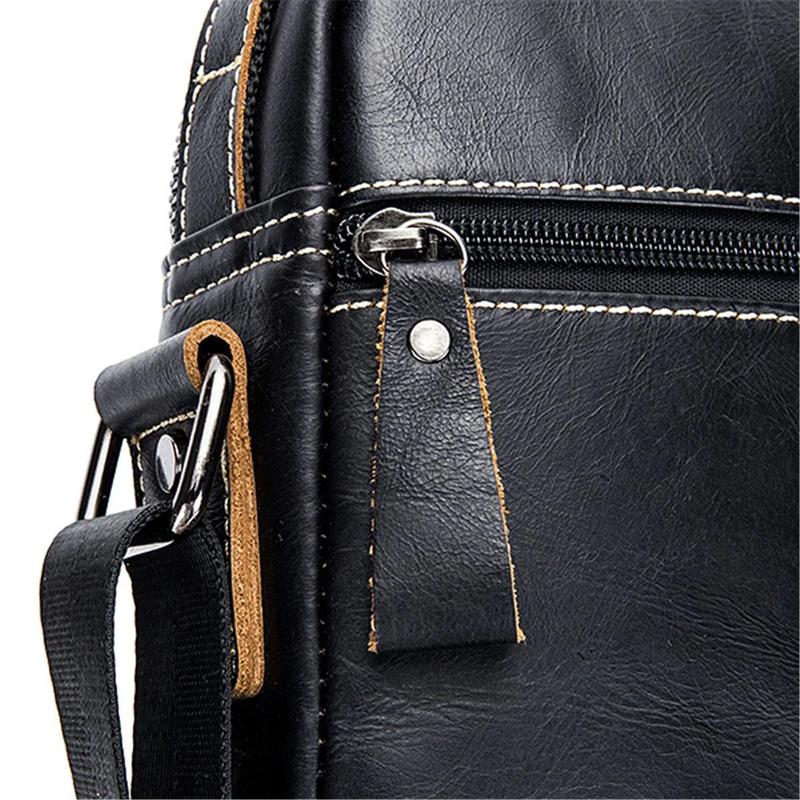 FR Fashion Co. Men's Genuine Leather Crossbody Bag - Classic Black, Adjustable Non-Slip Strap, Lightweight, Zipper Closure, Travel & Everyday Use, 100% Genuine Leather, 8.66" L x 7.08" H x 1.97" W