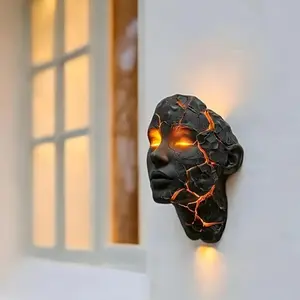 Gothic Resin Face Wall Sconce, Cracked Soul Design, LED Shattered Glow Effect, 3D Wall Art Lamp for Home Decoration