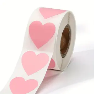 1rolls (500 Stickers/rolls) Of Pink Color Heart-shaped Stickers, Round Stickers, Adhesive Labels, Wedding Gifts, Decorations, And Sealing Stickers, Self Adhesive Sticker