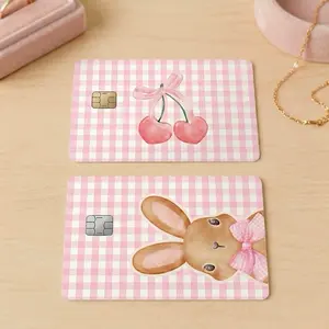 Cute Bunny and cherries Coquette Credit Card Skin Waterproof Vinyl Sticker Aesthetic Cover 3.37 x 2.12 in Premium Scratch Resistant Laminated Protection for Standard Cards