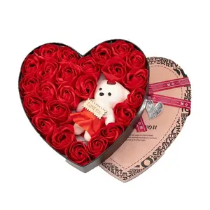 Artificial Rose Box Teddy Bear with Rose Gift Box Soap Flower Fake Flower Gift Box Forever Rose Gifts Romantic Gift for Christmas New Year Mother's Day Valentine's Day