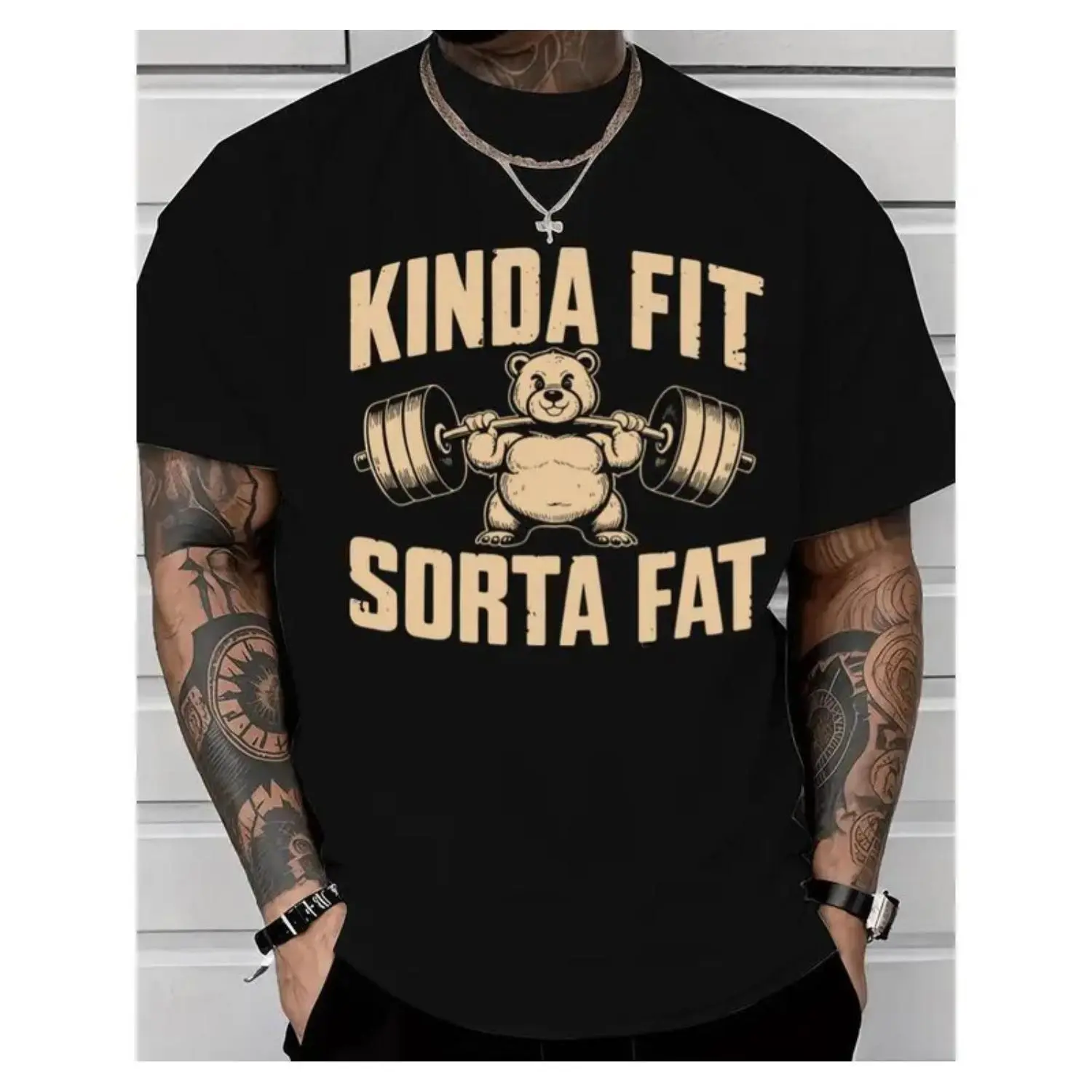 Funny Weightlifting Bear Tee – 100% Cotton Heavyweight Oversized Gym Shirt