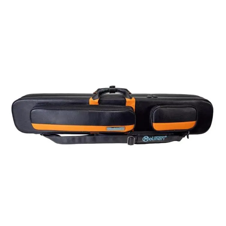 Leatherette Billiards Cue Case, Flat Shape Semi-Hard Storage Bag for 3 Butts+6 Shafts with Carry Handle and Combination Lock, Pockets, Cue Storage, Unisex, Lock Security, Integrated Combination Lock