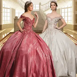 (LIVE 43) Quinceanera Ball Gown Dress Satin Skirt Minimalist Shortsleeve Champ Mexican Sweet 15