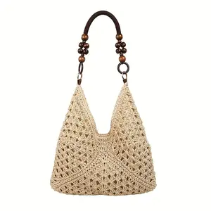Women's Elegant Plaid Knit Backpack - Versatile Beige & Khaki Crossbody Bag for Commuting